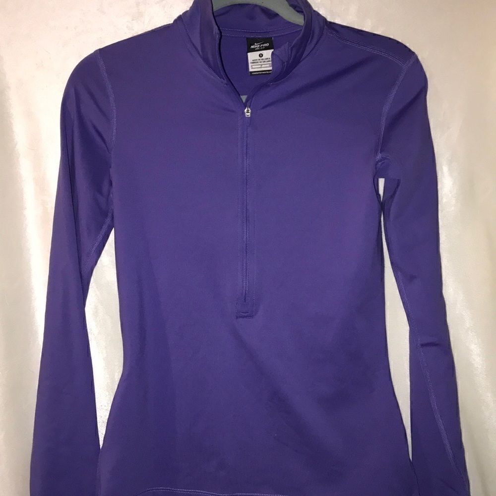 Nike Pro Dri-FIT Womens‎ Quarter Zip Long Sleeve Mock Neck Purple Top Small